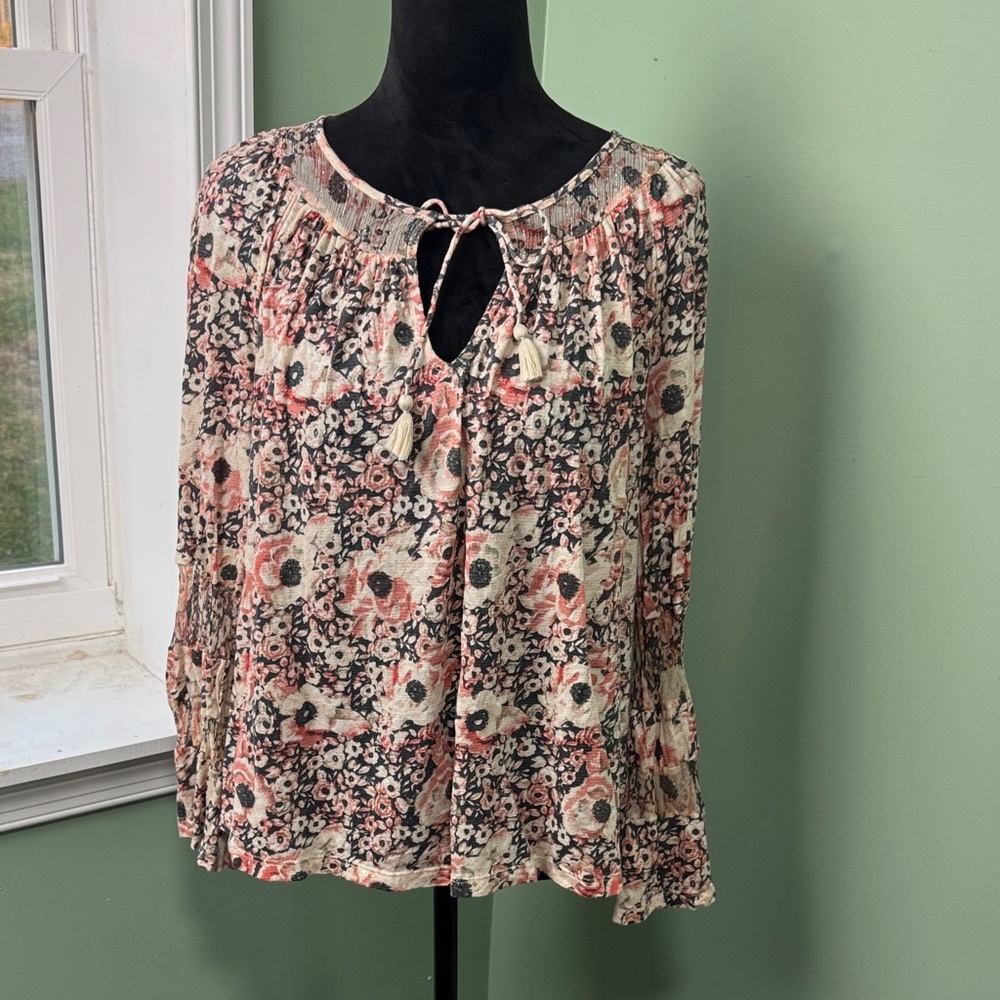 Lucky Brand Pink and Cream Floral Blouse xl